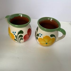Mexican Televera Handpainted Floral Mug Cup Set of 2 Artesian Mexico Handmade